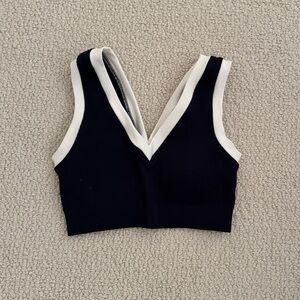 Navy and White Ribbed Workout Bra Top